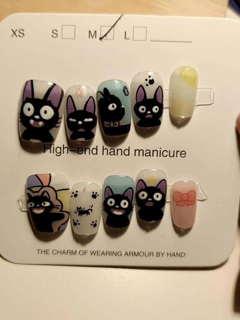 Black Cat Press-On Nails | Cute Eye Magnetic Short Reusable False Handmade Kawaii Halloween Or Everyday von Etsy - Mondpoesie