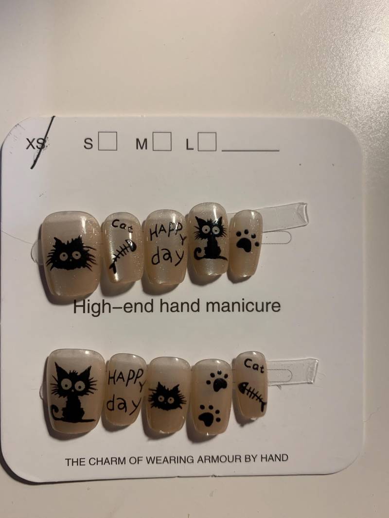 Black Cat Press-On Nails | Cute Eye Magnetic Short Reusable False Handmade Kawaii Halloween Or Everyday von Etsy - Mondpoesie