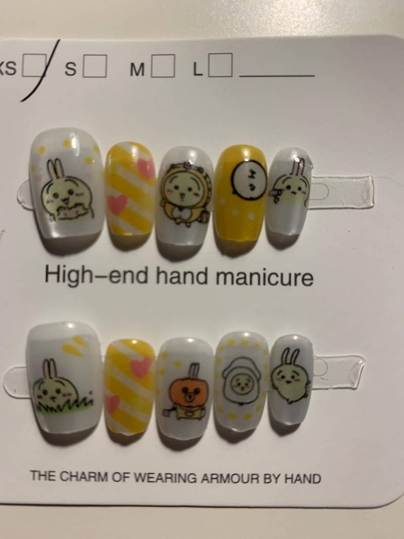Usaqi Wonderland" Press-On Nails - Chiikawa Usagi Theme With Rhinestones & Pastel Cat Eye | Custom Handmade von Etsy - Mondpoesie