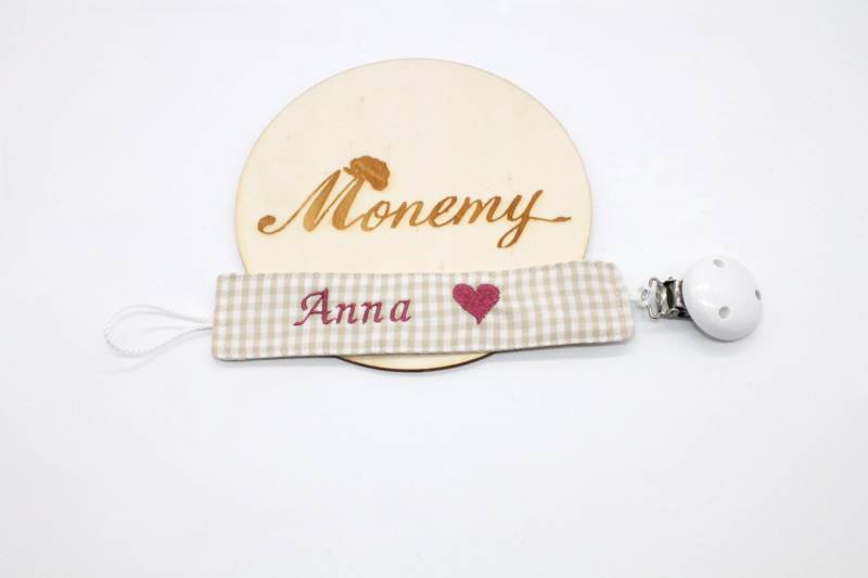 Schnullerband Beige Natur Kariert Altrosa Herz Mit Namen Personalisiert/Schnullerhalter Schnullerkette Geschenk Zur Geburt von Etsy - Monemy