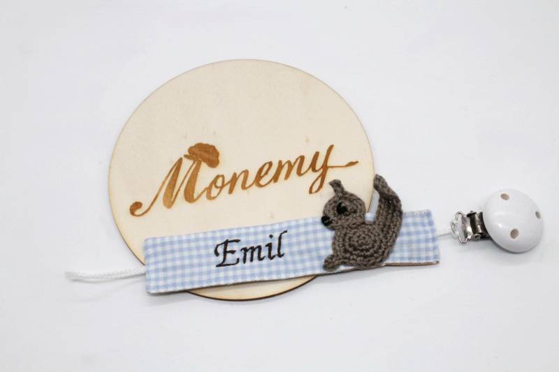 Schnullerband Hellblau Beige Eichhörnchen Mit Namen Personalisiert/Schnullerhalter Schnullerkette Geschenk Zur Geburt von Etsy - Monemy