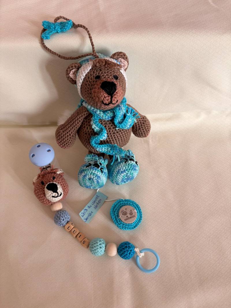 Spieluhr Teddybär & Schnullerkette Bärenkopf Set - Handgemachtes Baby Geschenk Zur Geburt von Etsy - MoniLiHandmade
