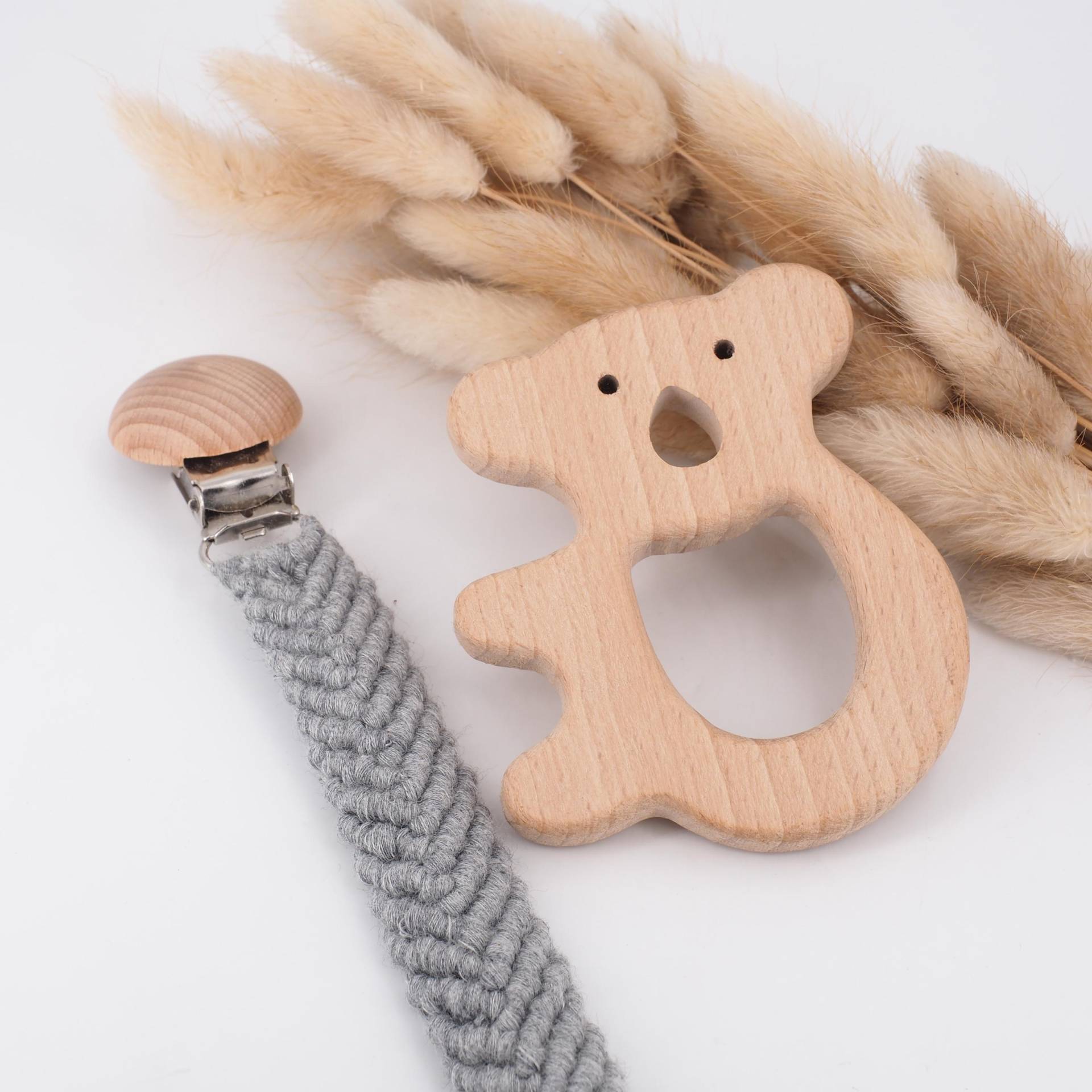 Schnullerkette Schnullerband Mit Beißring Holz Koala Makramee Wolle von Etsy - MotzisBunteWelt2014