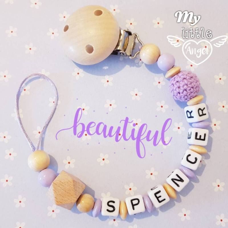 Personalisierte Schnullerkette Holzperlen | Baby Junge Mädchen Unisex |Geschenk Babyparty Blau Pink Lila Mint Weiß Mam von Etsy - MyLittleAngelGB