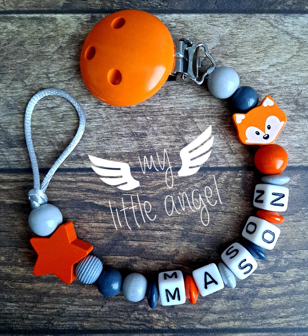 Schöne Personalisierte Holz Schnullerkette | Fuchs Baby Junge Mädchen Unisex Baby-Dusche-Geschenk Mam von Etsy - MyLittleAngelGB