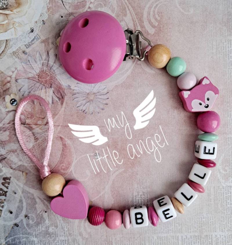 Schöne Personalisierte Hölzerne Baby-Clip | Fuchs Baby Junge Mädchen Unisex Baby-Dusche-Geschenk Schnullerkette Mam von Etsy - MyLittleAngelGB