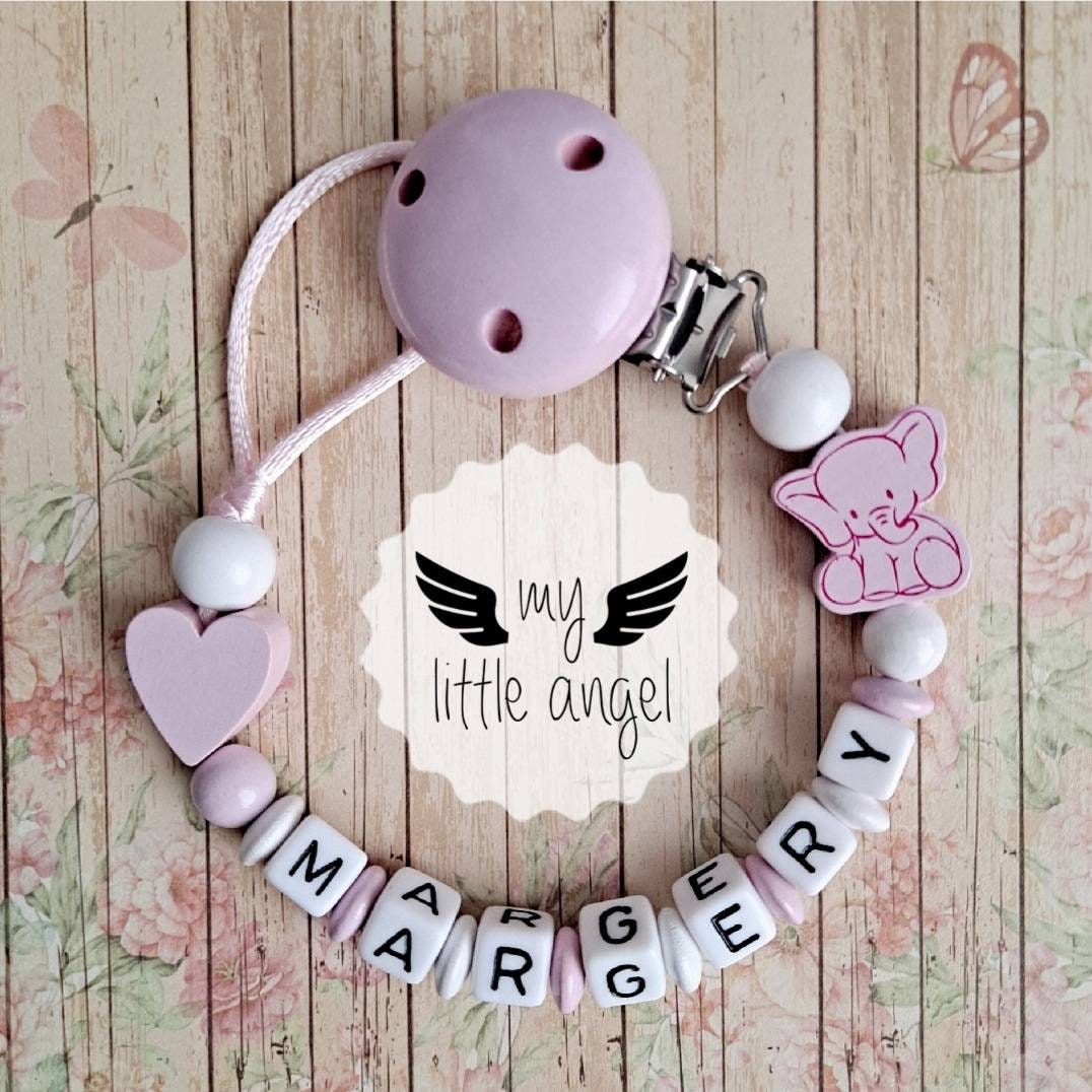 Wunderschöner Personalisierter Schnullerclip | Baby Junge Baby-Mädchen Unisex Niedlicher Elefant Blau/Grau/Rosa Baby-Dusche-Geschenk Schnullerkette von Etsy - MyLittleAngelGB