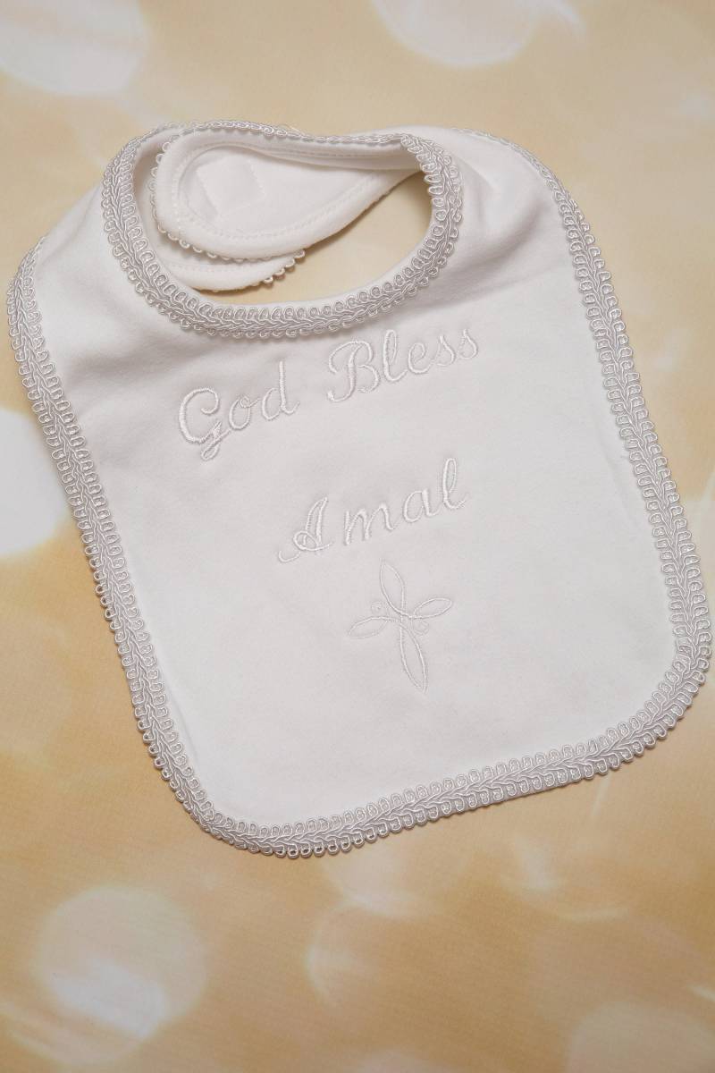 Baby Mädchen Personalisierte Taufe Lätzchen Weiß Personalisierte Mit Trim God Bless von Etsy - MyLolliflopsLLC