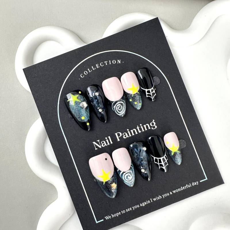 Galaxy Press On Nails | Handmade Star & Spider Web Nail Art Cosmic Goth For Halloween Or Party von Etsy - MystCharms