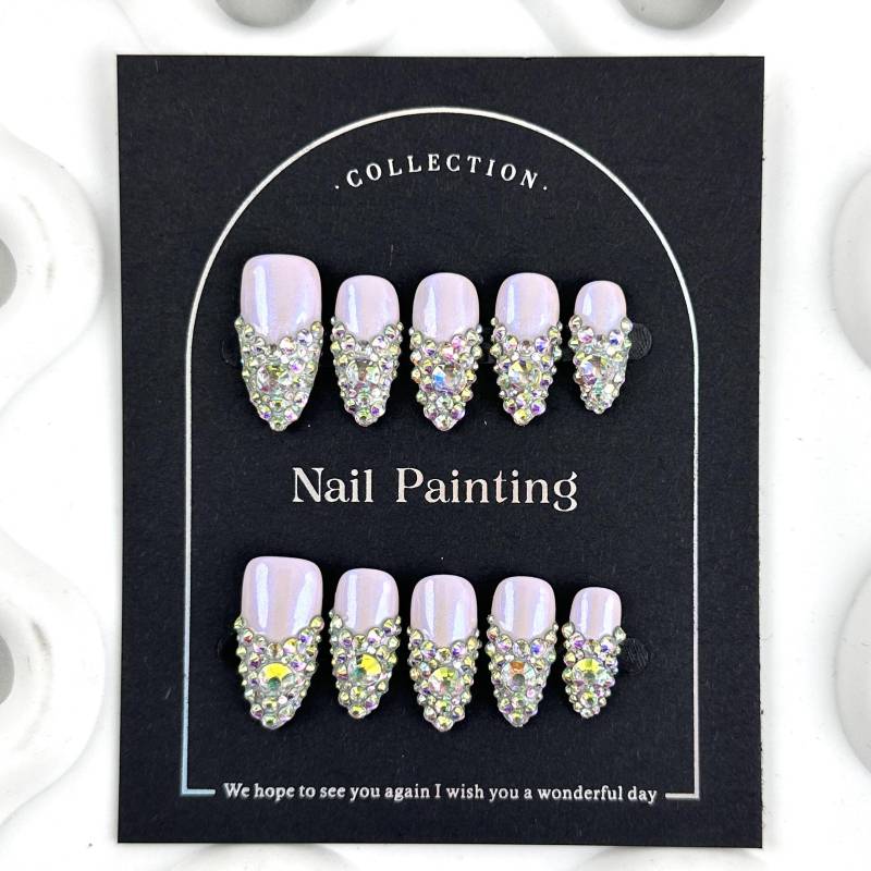 Iridescent Bling Press On Nails | Pink Aurora Chrome With Crystal Rhinestones Sparkly Handmade Glam Nail Set von Etsy - MystCharms