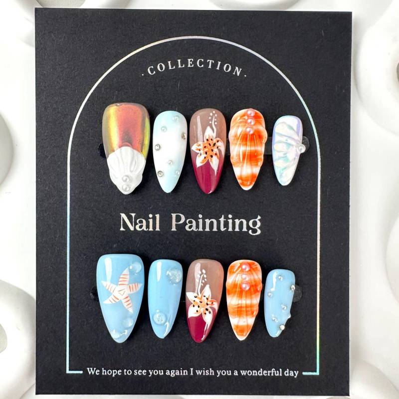 Ocean Fantasy Press On Nails | Seashell & Starfish 3D Nail Art Summer Beach Handmade Mermaid Set von Etsy - MystCharms
