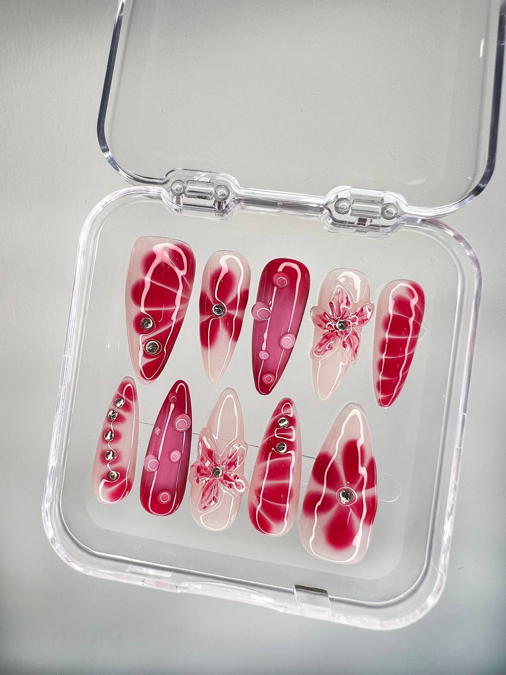 3D Blume Press On Nails Handgemachte Kunstacrylgelnägel von Etsy - MythicalNailart