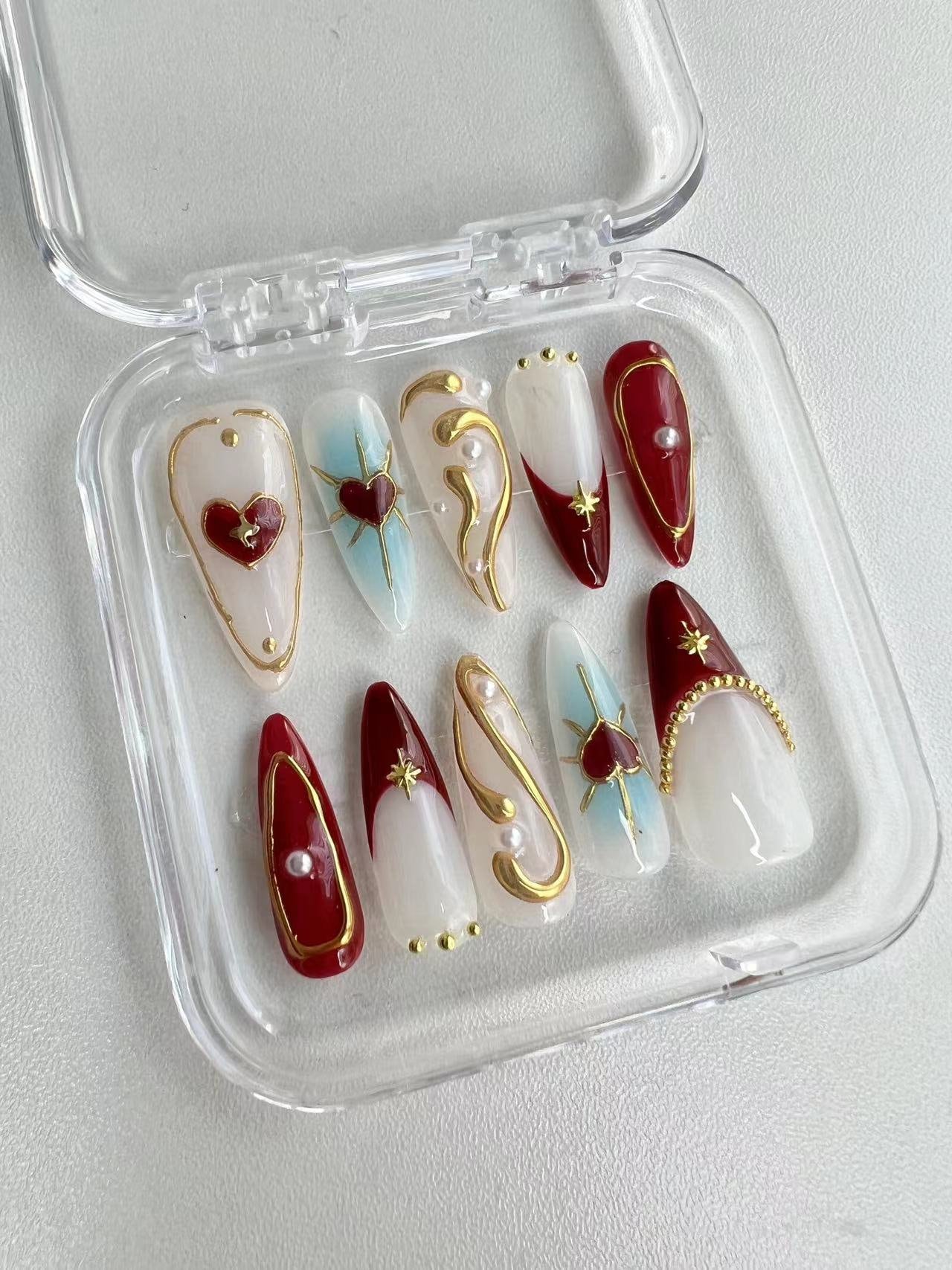 3D Golden Red Heart Press On Nägel Handbemalte Faux Acrylgelnägel 3D Golden Red Heart Press On Nägel Handbemalte Faux Acrylgelnägel von Etsy - MythicalNailart