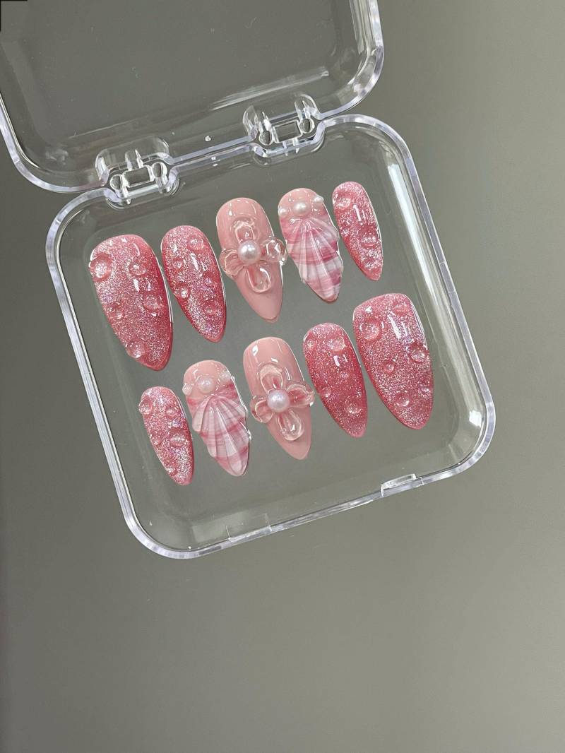 Rosa Blumen-Press-On-Nägel Y2K Handbemalte Gelnägel von Etsy - MythicalNailart
