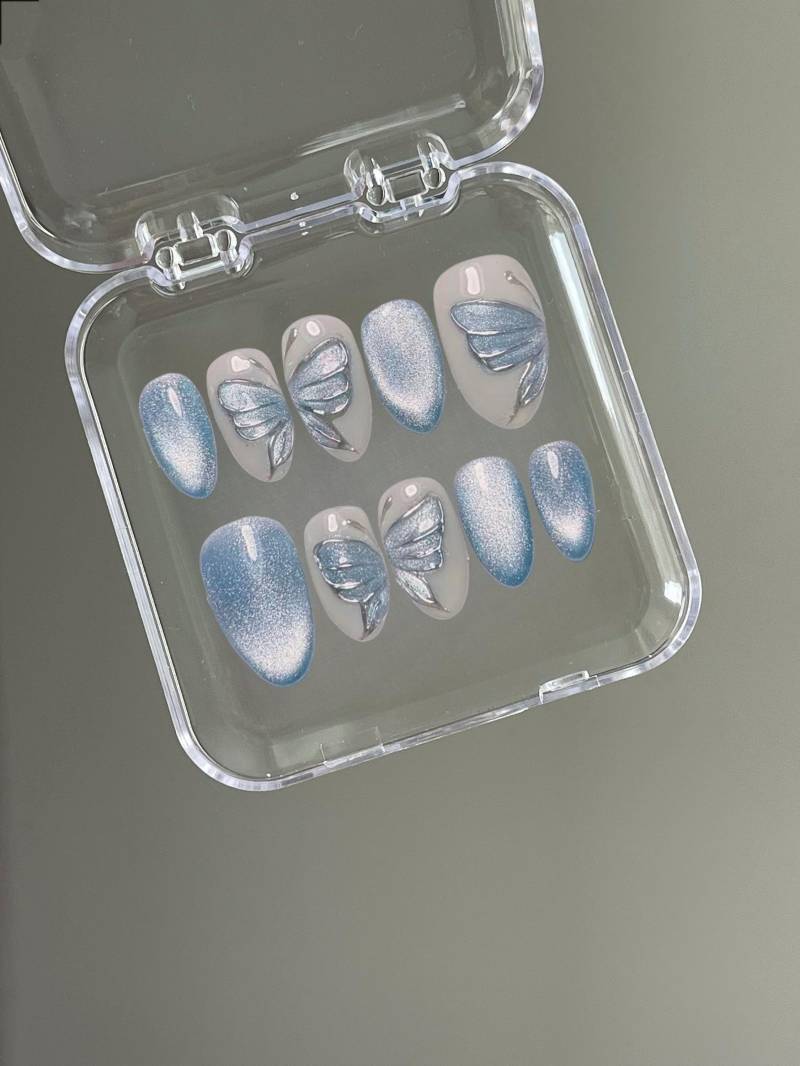 Silber Schmetterling Glitter Press On Nails Handgemachte Faux Acrylgelnägel von Etsy - MythicalNailart