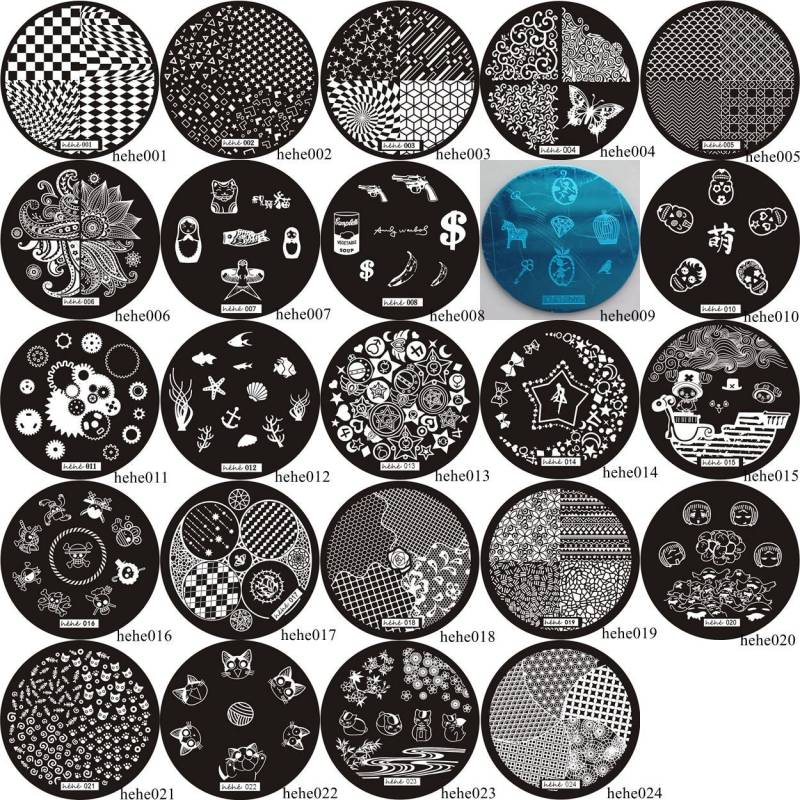 1 Stück Hehe001-024 Runde Form Blaue Folie Nail Art Stamping Bild Platte Edelstahl Gitter Zahnrad Sea Shell Cat von Etsy - NailAngel2019