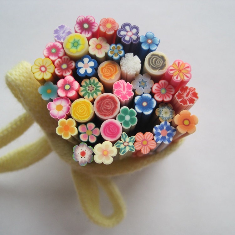 100Pcs/Tasche 5mm Gemischte Blume Form Ton Rohr Phantasie Nail Art Polymer Clay Cane von Etsy - NailAngel2019