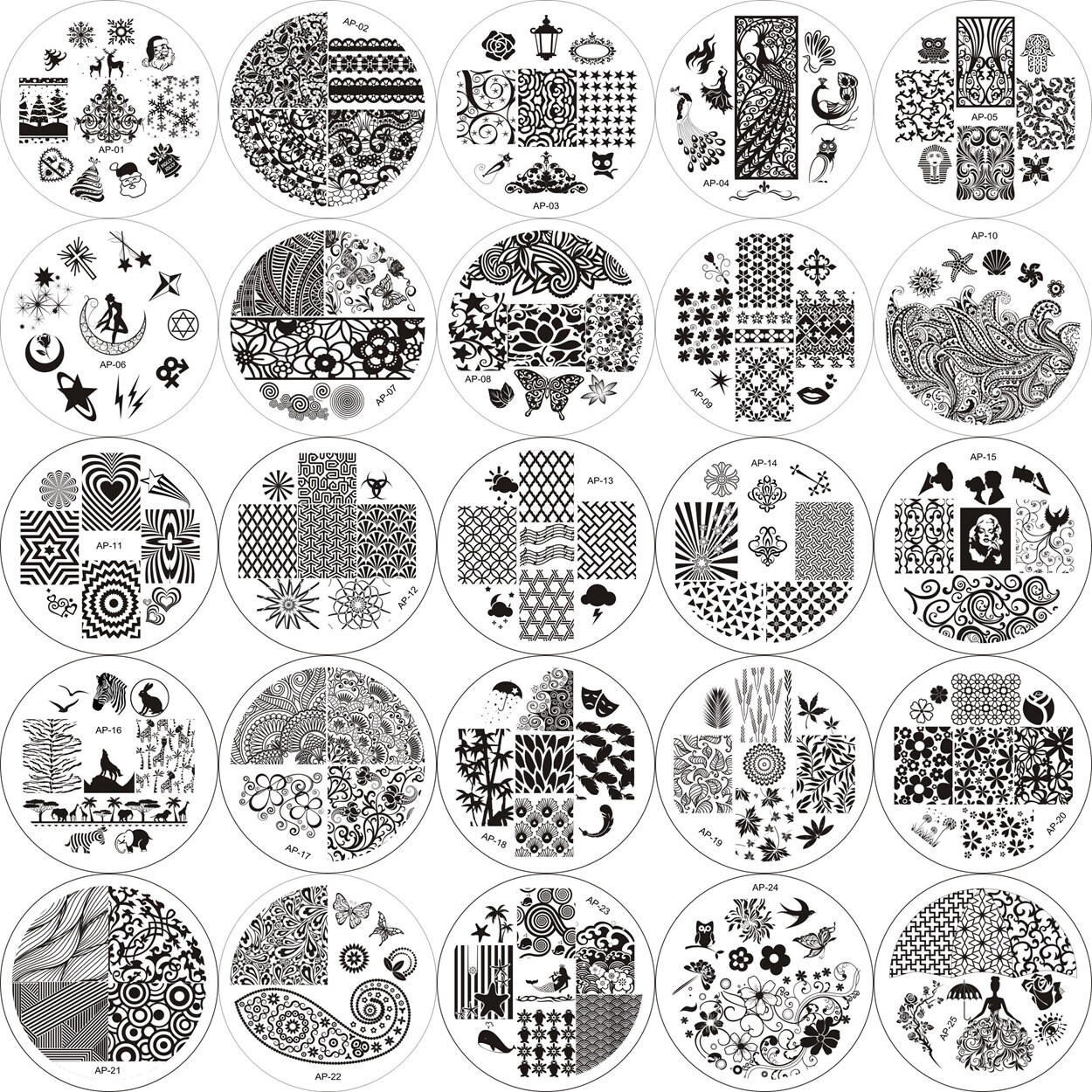 1Pc Ap01-25 Runde Form Hohe Qualität Blau Film Nail Art Stamping Bild Platte Edelstahl Weihnachten Blumen Stern von Etsy - NailAngel2019