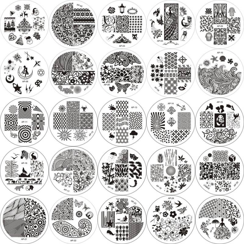 1Pc Ap01-25 Runde Form Hohe Qualität Blau Film Nail Art Stamping Bild Platte Edelstahl Weihnachten Blumen Stern von Etsy - NailAngel2019