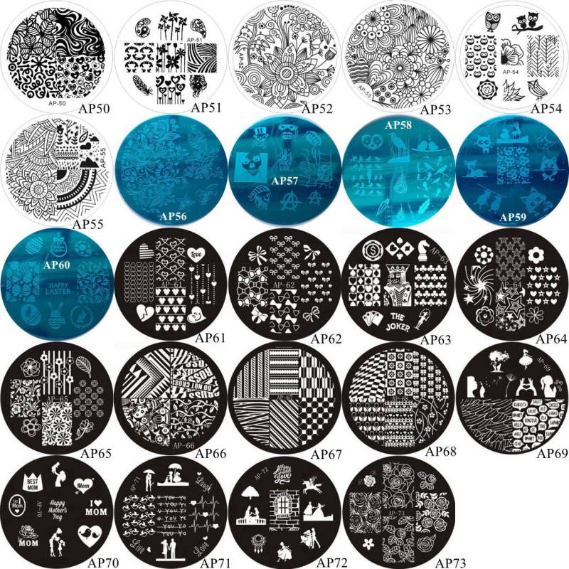 1Pc Ap50-73 Runde Form Hohe Qualität Blau Film Nail Art Stamping Bild Platte Edelstahl Bogen Joker Herz Rose von Etsy - NailAngel2019