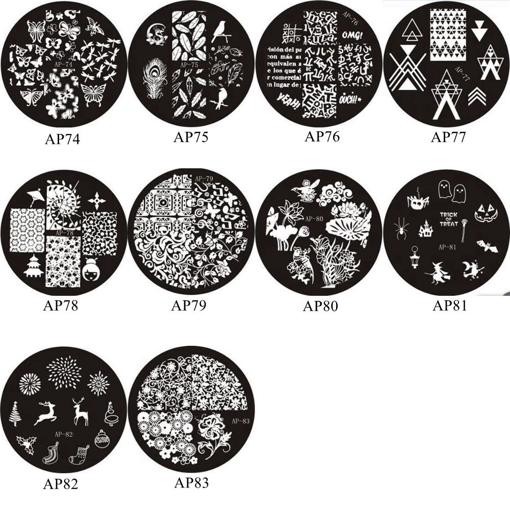 1Pc Ap74-83 Runde Form Hohe Qualität Blau Film Nail Art Stamping Bild Platte Edelstahl Feder Vögel Schmetterling von Etsy - NailAngel2019