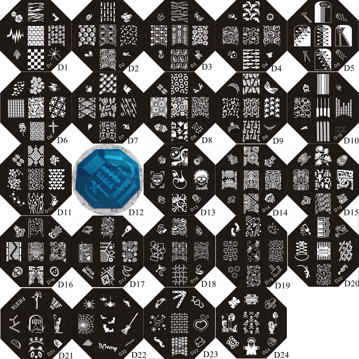 1Pc D01-24 Achteckige Form Blau Film Nail Art Stamping Bildplatte Edelstahl Platte Schädel Schuh-Spitze Spinnennetz von Etsy - NailAngel2019