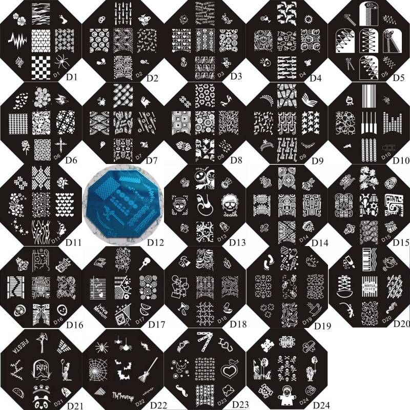 1Pc D01-24 Achteckige Form Blau Film Nail Art Stamping Bildplatte Edelstahl Platte Schädel Schuh-Spitze Spinnennetz von Etsy - NailAngel2019