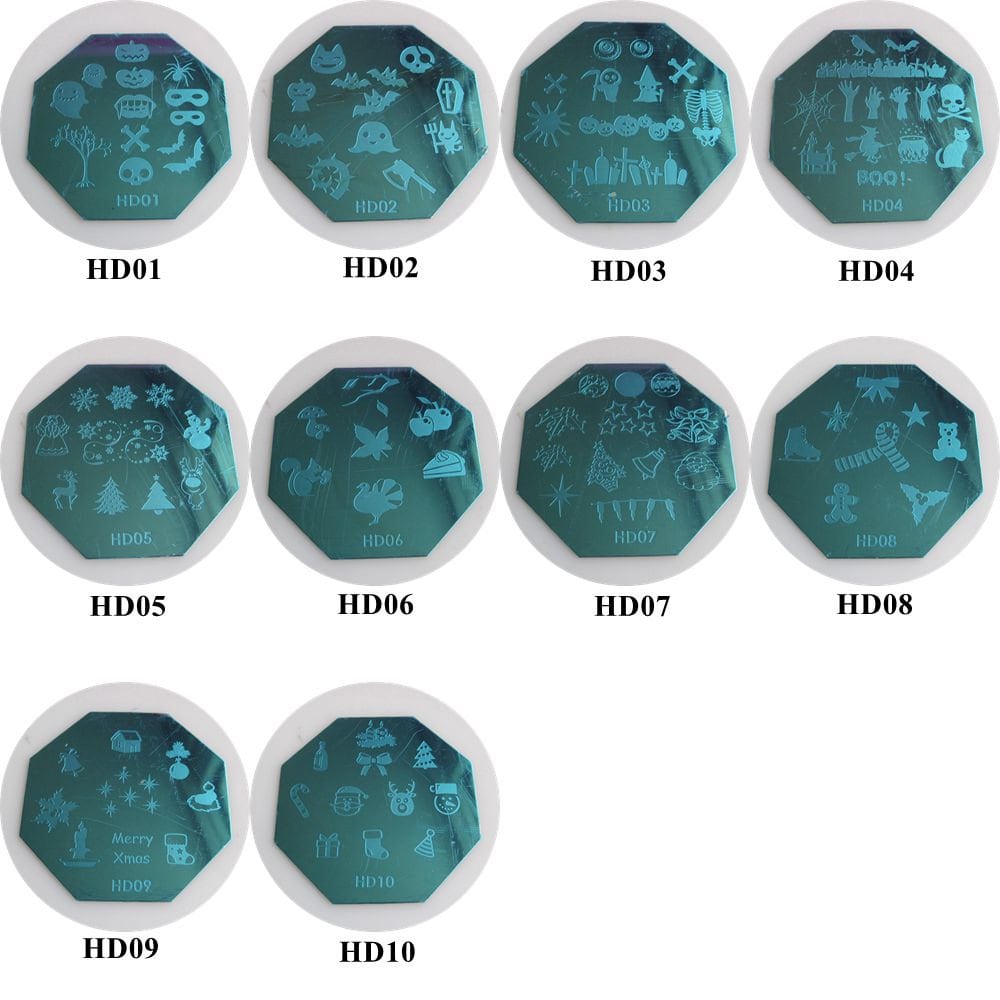 1Pc Hd01-10 Achteckige Form Blau Film Nail Art Stamping Bildplatte Edelstahl Platte Weihnachten Und Halloween-Serie von Etsy - NailAngel2019