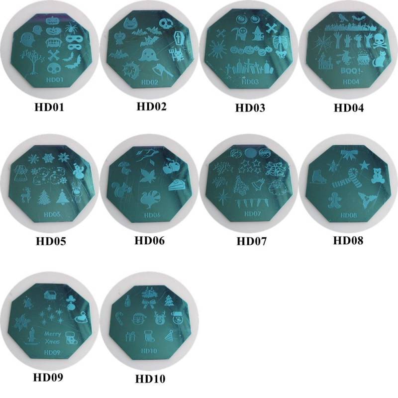 1Pc Hd01-10 Achteckige Form Blau Film Nail Art Stamping Bildplatte Edelstahl Platte Weihnachten Und Halloween-Serie von Etsy - NailAngel2019