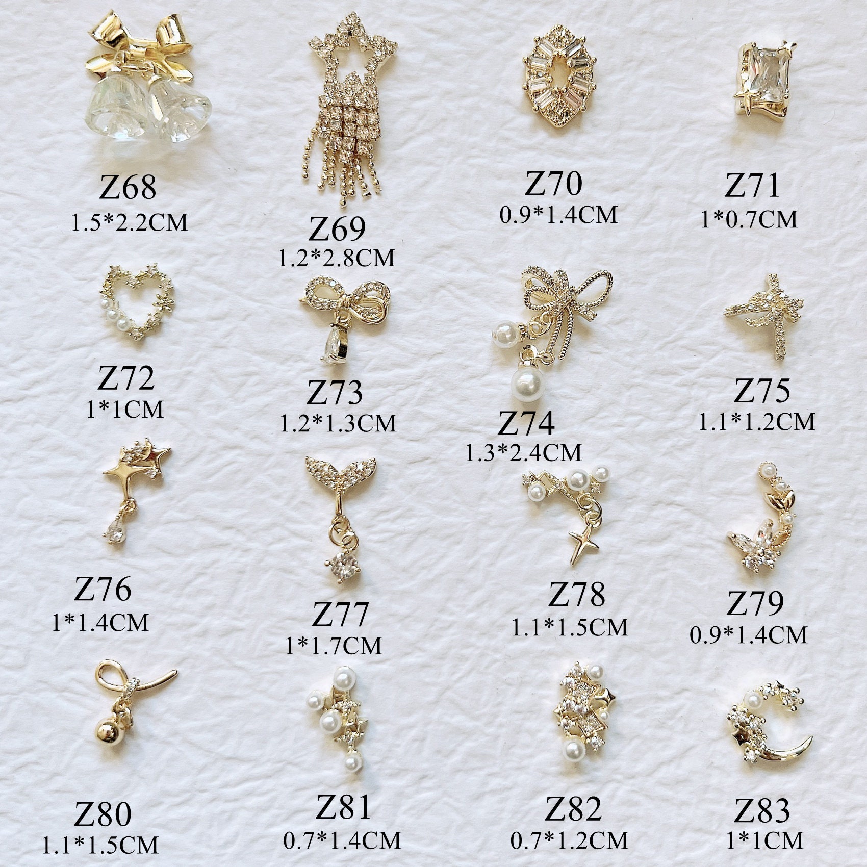 1Pc Luxus Gold Zirkon Stein Verschiedene Formen Bogen Stern Mond Deco Metall Charms Nail Art Z68-83 von Etsy - NailAngel2019