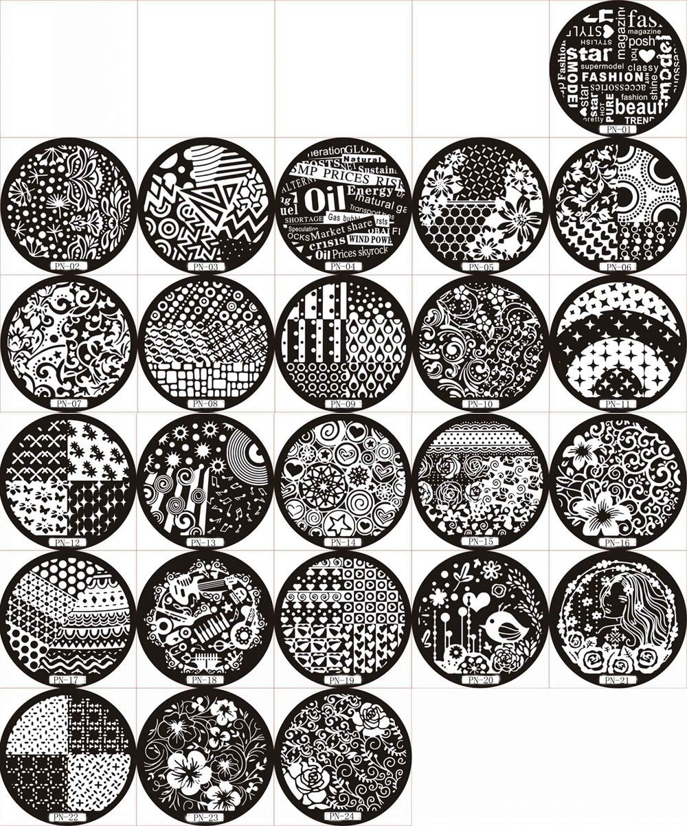 1Pc Pn001-024 Runde Form Blau Film Nail Art Stamping Bild Platte Edelstahl Sterne Buchstaben Dreieck Hören Wirbel von Etsy - NailAngel2019