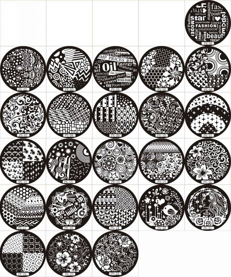 1Pc Pn001-024 Runde Form Blau Film Nail Art Stamping Bild Platte Edelstahl Sterne Buchstaben Dreieck Hören Wirbel von Etsy - NailAngel2019