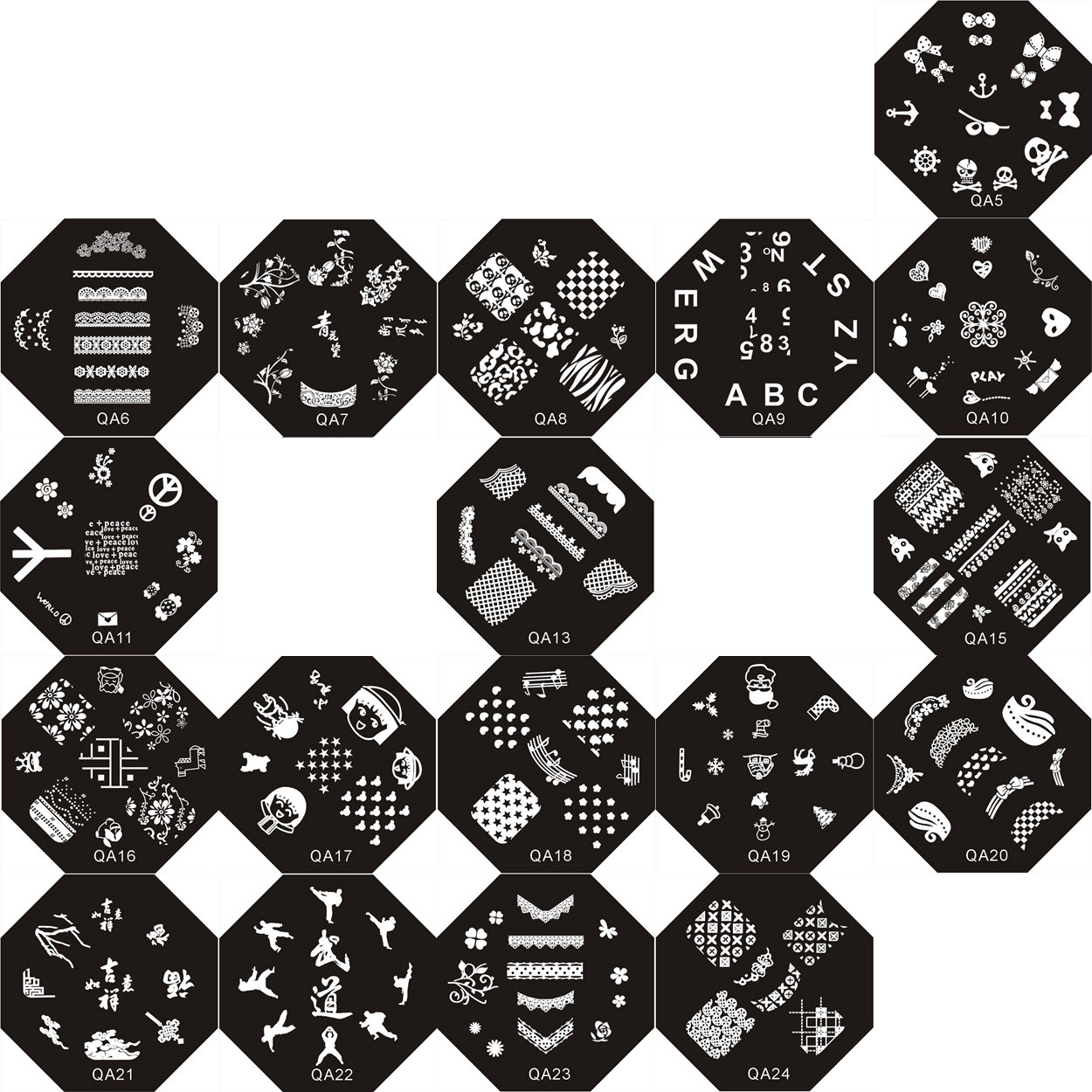 1Pc Qa01-24 Achteckige Form Blaue Film Nail Art Stamping Bild Platte Edelstahl Spitze Herz Stern Frieden Bogen von Etsy - NailAngel2019