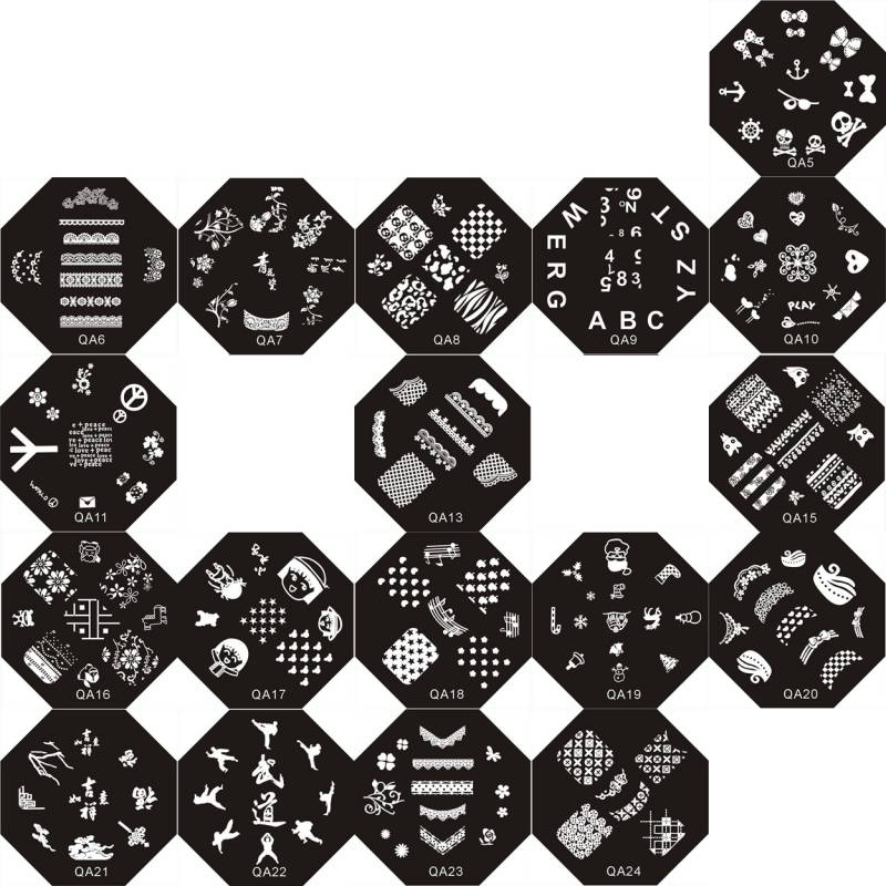 1Pc Qa01-24 Achteckige Form Blaue Film Nail Art Stamping Bild Platte Edelstahl Spitze Herz Stern Frieden Bogen von Etsy - NailAngel2019