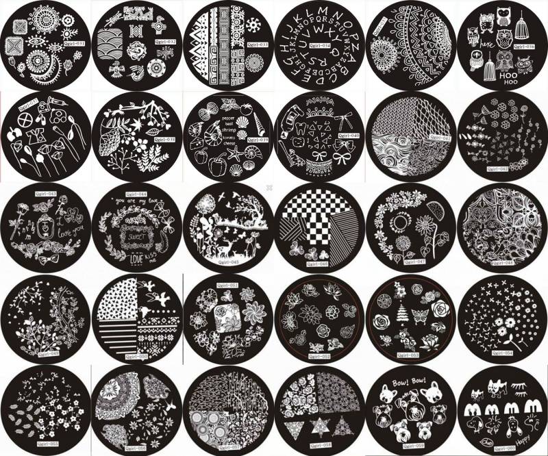 1Pc Qgirl031-060 Runde Form Blau Film Nail Art Stamping Bild Platte Edelstahl Buchstaben Blatt Shell Blumenhund von Etsy - NailAngel2019