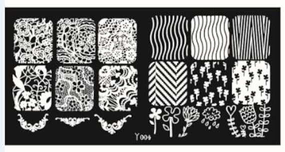 1Pc Y001-006 6 12cm Rechteck Form Blau Film Nail Art Stamping Bild Platte Edelstahl Blume Spitze Gitter von Etsy - NailAngel2019