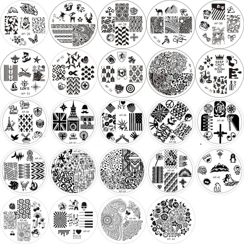 1Stk Ap26-49 Runde Form Hochwertige Blaue Folie Nail Art Stempelbild Platte Edelstahl Stempelplatte Schleife Seekrone Turm von Etsy - NailAngel2019