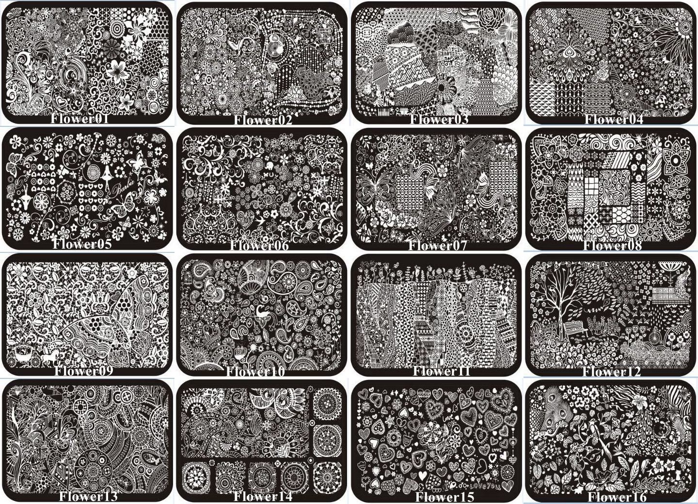 1Stk Blume01-016 14, 510cm Rechteck Form Blau Film Nail Art Stanzbild Platte Edelstahl Blumen Schmetterling Kreis Swirl von Etsy - NailAngel2019