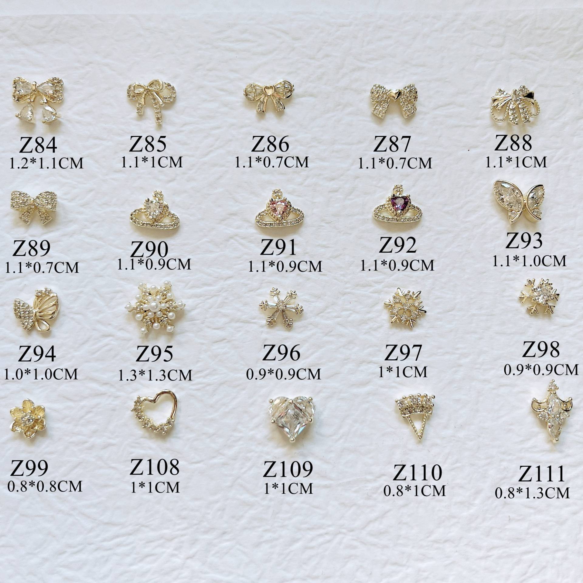 1Stk Luxus Gold Zirkon Stein Verschiedene Formen Schleife Schneeflocke Herz Deko Metall Charms Nail Art Z84-111 von Etsy - NailAngel2019