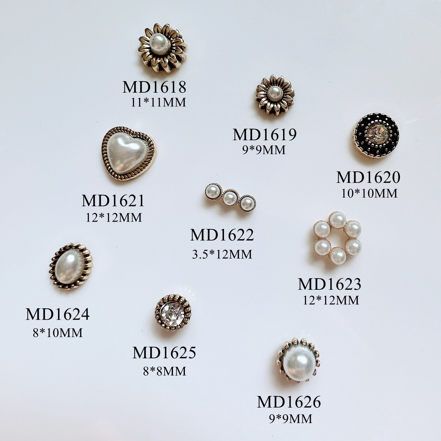 5 Stück Metall 3D Charms Dekoration Perle Blume Herz Oval Formen Nagelkunst Md1618-1626 von Etsy - NailAngel2019
