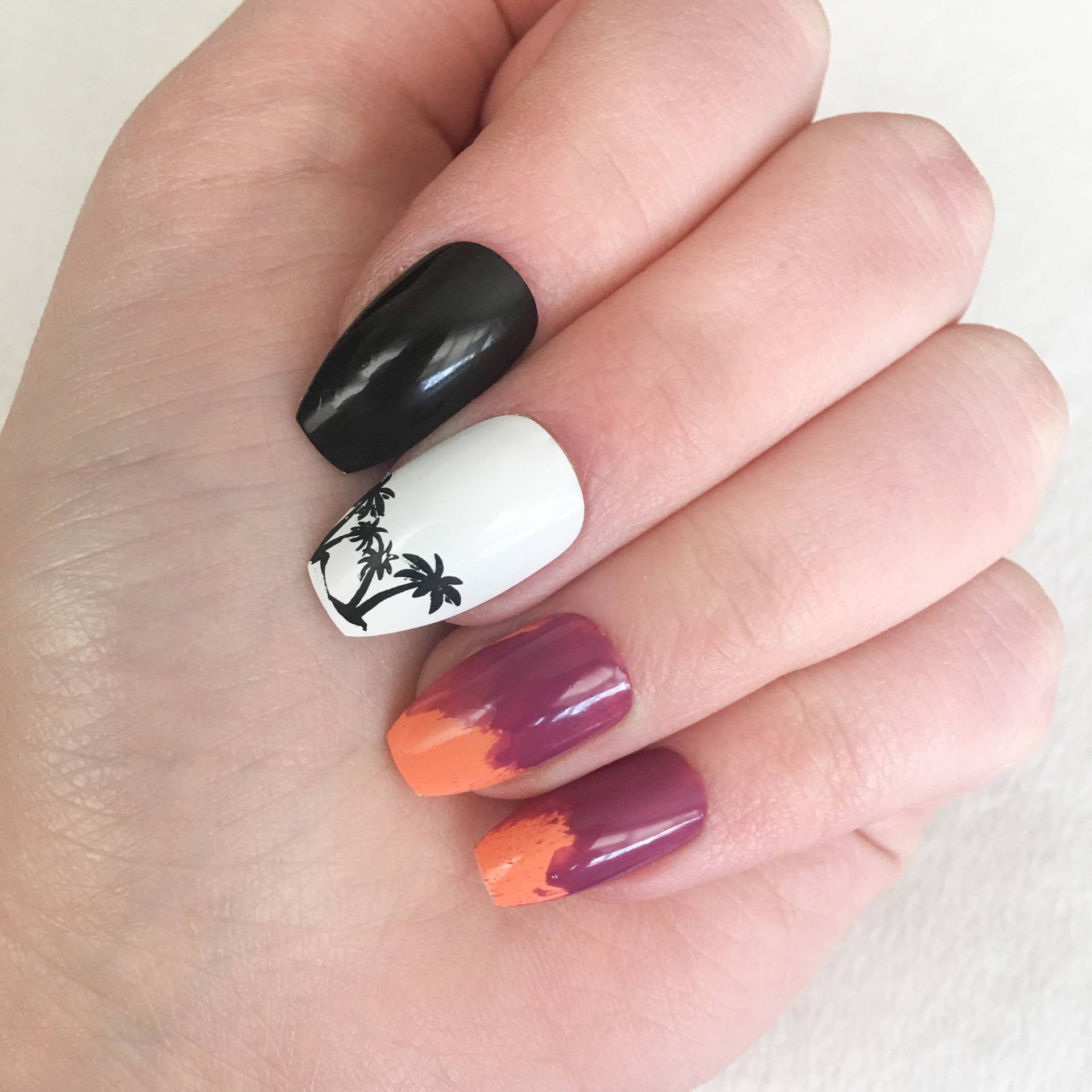 Palme Sonnenuntergang Drücken Sie Auf Die Nägel | Ombre Falsche Palme Sonnenuntergang Drücken Sie Auf Die Nägel | Ombre Falsche von Etsy - NailBella