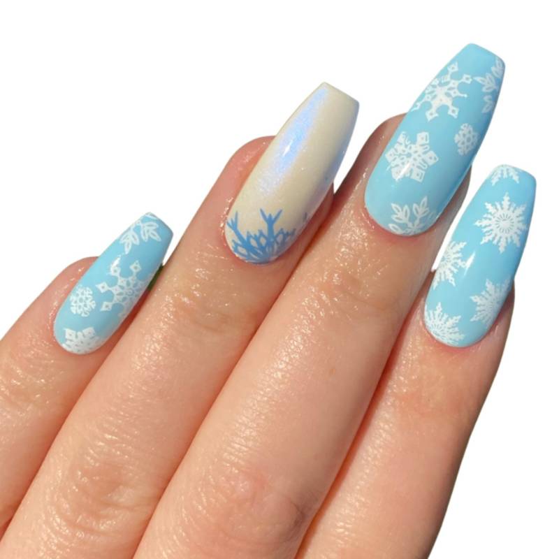 Schneeflocke Drücken Sie Auf Die Nägel | Winter Weihnachten Kunstnägel, Kurz von Etsy - NailBella