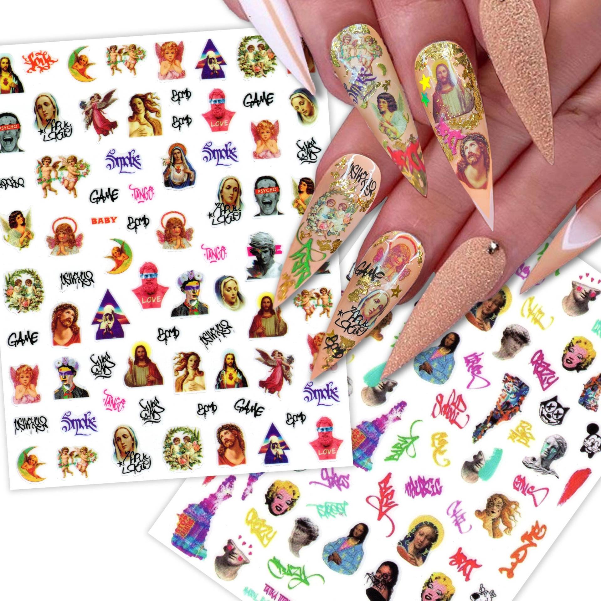 2 Blatt Classic Trifft Pop Art Nagelsticker | Street Graffiti Clip Engel Cherub Saint Mary Mona Lisa Nägel Selbstklebende Nagelabziehbilder 2 Blatt Classic Trifft Pop Art Nagelsticker | Street Graffiti Clip Engel Cherub Saint Mary Mona Lisa Nägel Selbstklebende Nagelabziehbilder von Etsy - NailQueenNYC