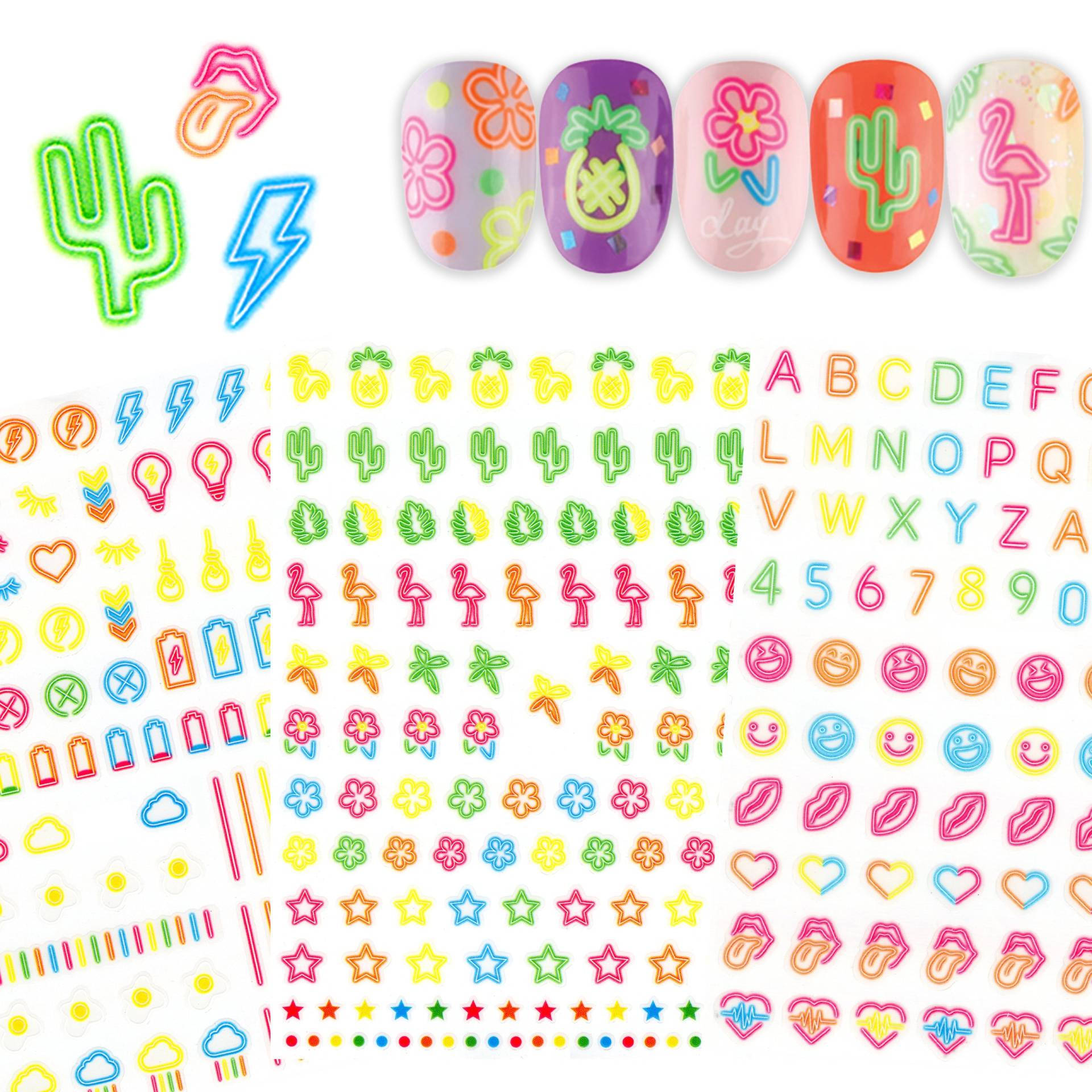 3 Bögen Neon Light Sign Nail Art Sticker von Etsy - NailQueenNYC