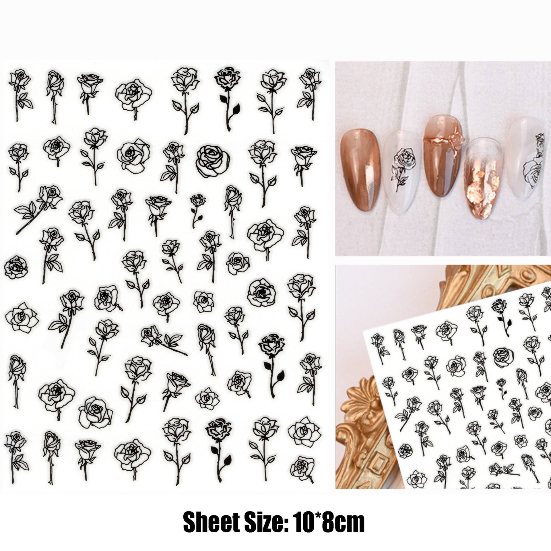 3D Schwarz, Weiß & Gold Rosen Nail Art Aufkleber | Mit Langen Stielen Nagel Decals Selbstklebender, Einfach Anzubringender Peel Off Sticker 3D Schwarz, Weiß & Gold Rosen Nail Art Aufkleber | Mit Langen Stielen Nagel Decals Selbstklebender, Einfach Anzubringender Peel Off Sticker von Etsy - NailQueenNYC