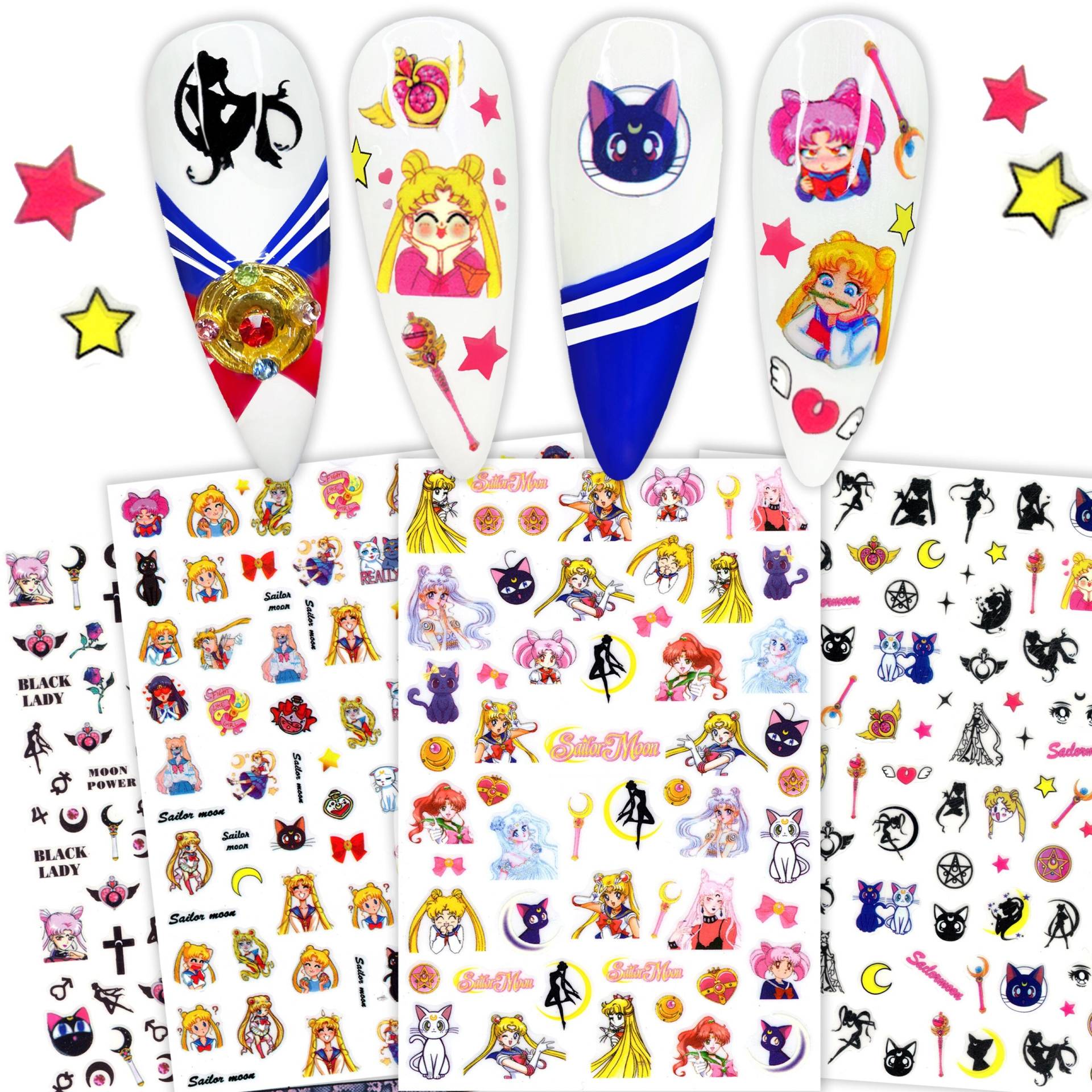 4 Blatt Super Shero Moon Nail Art Sticker #b | Mond Stick Prism Herz Anime Selbstklebende Nagel Abziehbilder Chibi Luna Sailor Mars Venus 4 Blatt Super Shero Moon Nail Art Sticker #b | Mond Stick Prism Herz Anime Selbstklebende Nagel Abziehbilder Chibi Luna Sailor Mars Venus von Etsy - NailQueenNYC