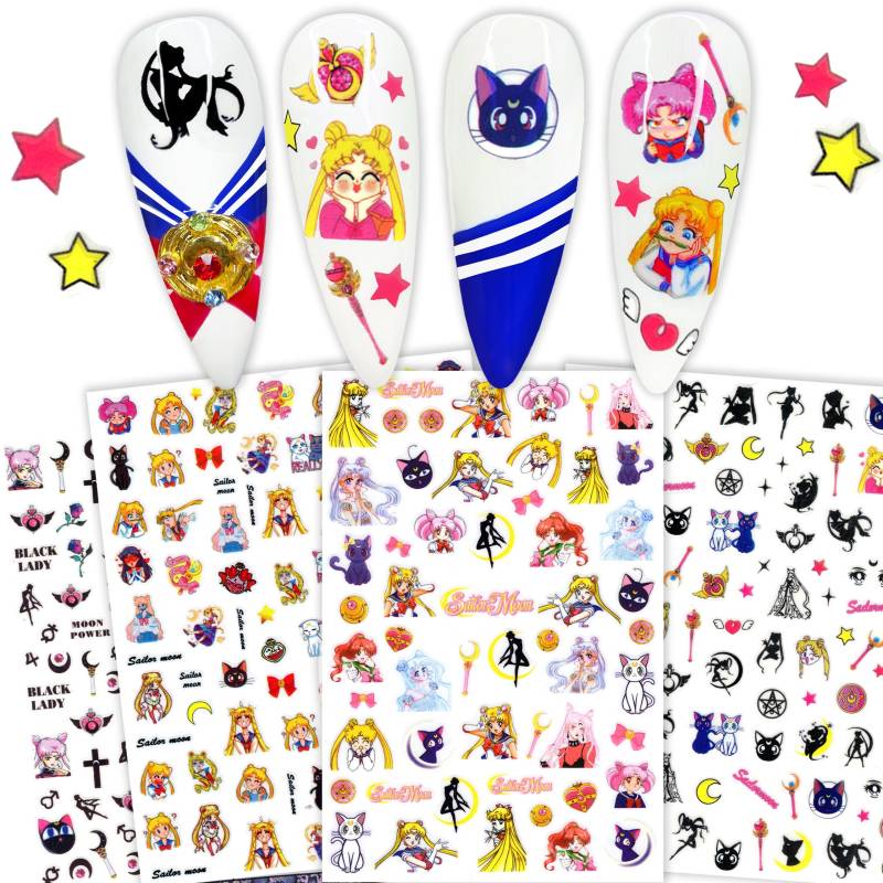 4 Blatt Super Shero Moon Nail Art Sticker #b | Mond Stick Prism Herz Anime Selbstklebende Nagel Abziehbilder Chibi Luna Sailor Mars Venus von Etsy - NailQueenNYC