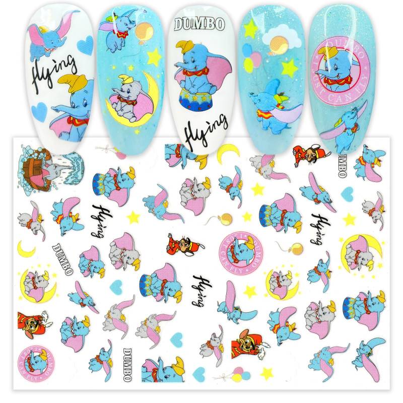 Baby Blau Fliegender Elefant Mit Großen Ohren Nail Art Sticker | Niedliche Cartoon Nagel Abziehbilder Karneval, Vergnügungspark, Motto Party Design von Etsy - NailQueenNYC
