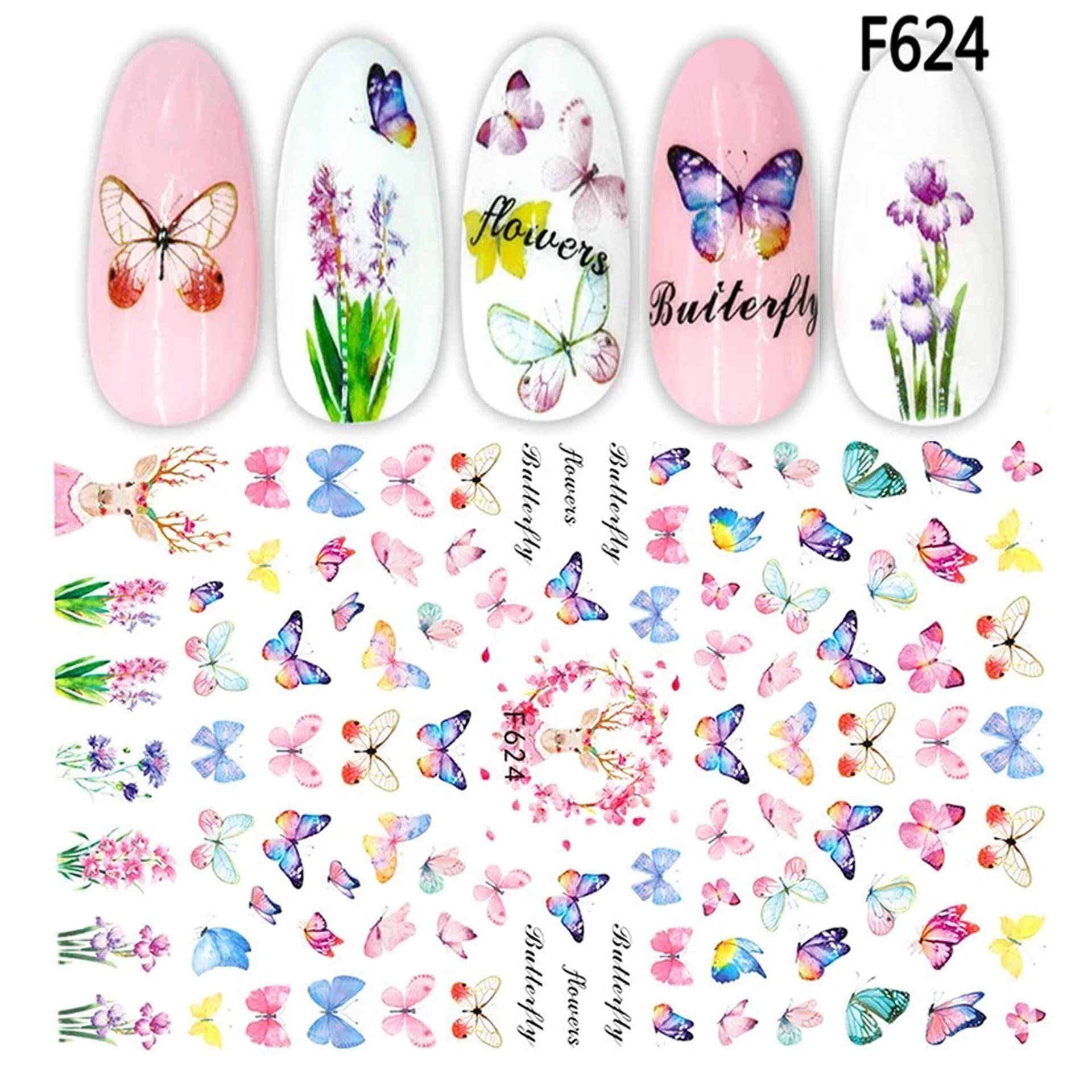 Frühling Schmetterling Nail Art Sticker | Farbverlauf Rosa Lila & Garten Selbstklebende Nagelabziehbilder Große Blätter Wraps von Etsy - NailQueenNYC