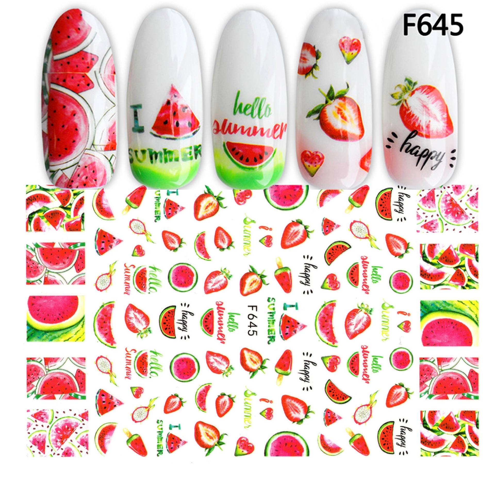 Hello Summer Süße Wassermelone Erdbeere & Drachenfrucht Nail Art Sticker | Rubinrote Süße Frucht Selbstklebende Nagelabziehbilder von Etsy - NailQueenNYC
